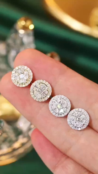 1.32ct 18k Gold Earrings Set with Marquise and Princess Cut Diamonds