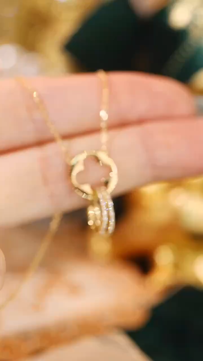 18k Gold Necklace with Flower Design, Natural Diamond 0.35ct