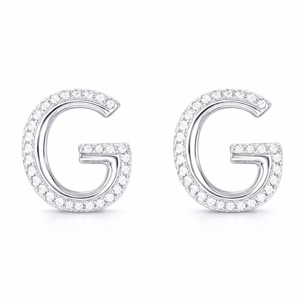 18k gold earring stud with the letter “G” and a 0.10ct natural diamond inlaid.