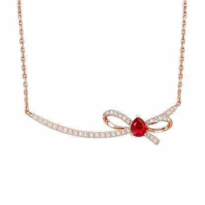18k gold necklace with a bow design; the main diamond is 0.25 carats, and the side stone is also 0.25 carats.