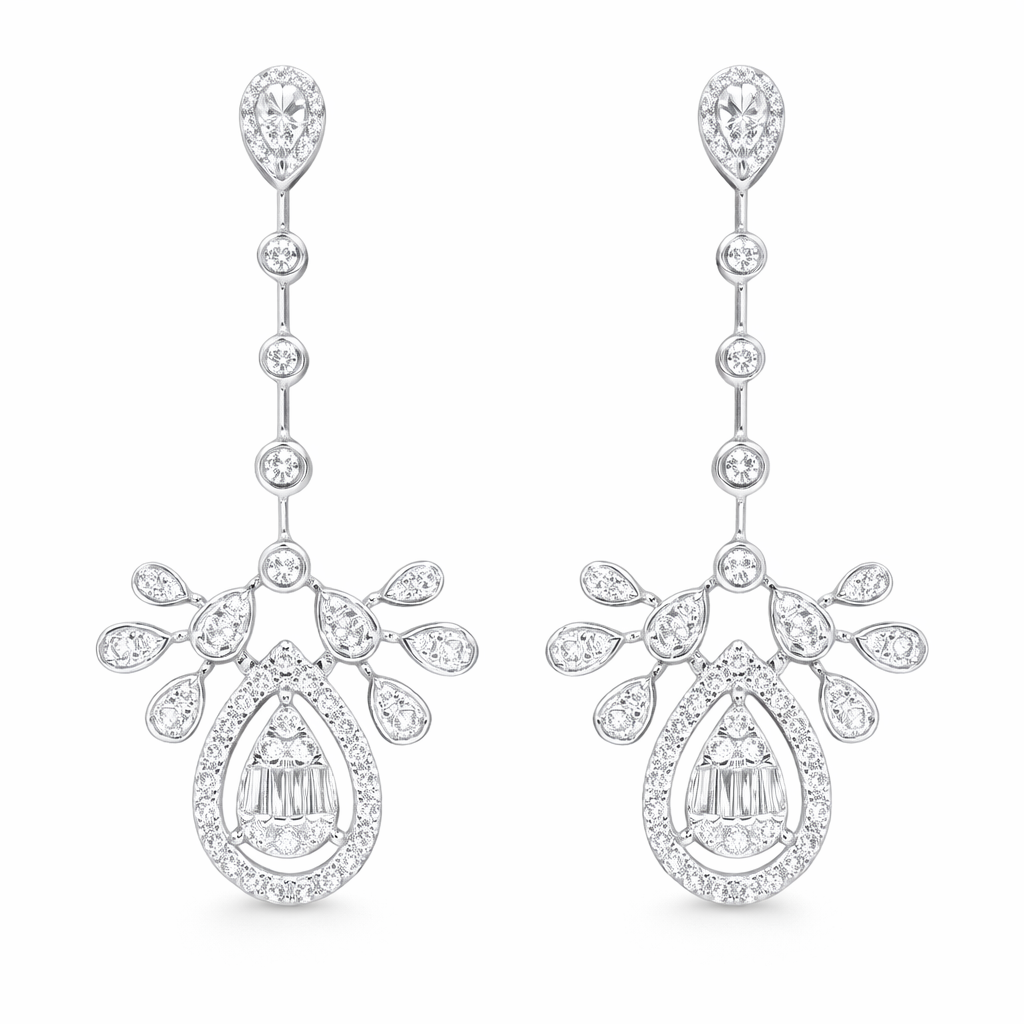 Leaves 18K Gold Natural Diamond Stud Earrings | Cluster-Set 0.24CT Diamonds