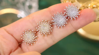 18k Gold Earrings, Studded with 0.70ct Natural Diamond 