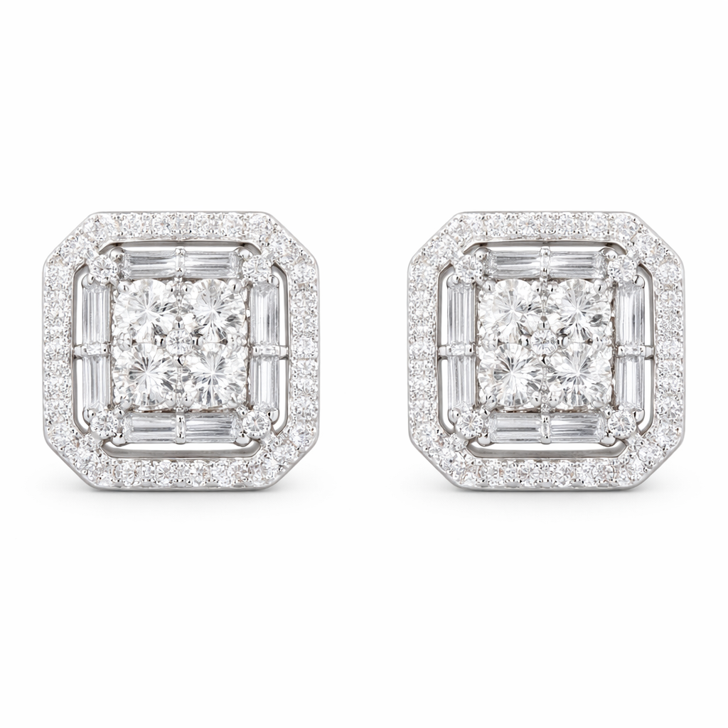 18k Gold Earrings, Studded with 0.48ct Natural Diamond 