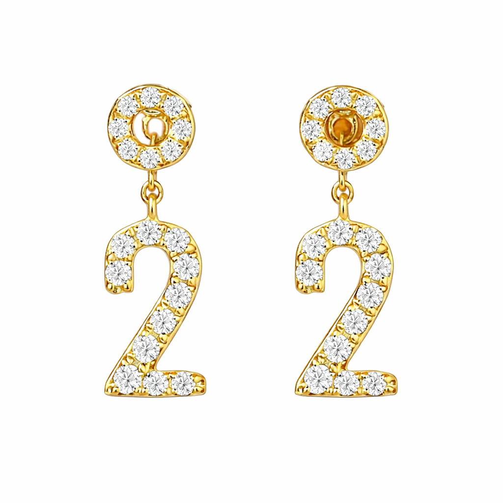18k gold earring stud set with a 0.36ct natural diamond and the number “2” embossed on it.