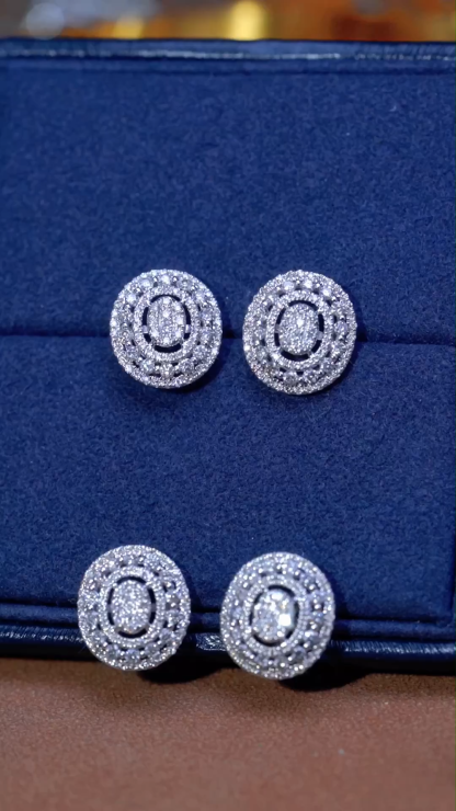 18K Gold Natural Diamond Stud Earrings | Cluster-Set 1.00 CTW Diamonds