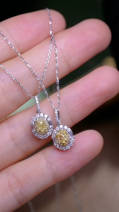 18k Gold Diamond Necklace with Yellow Diamonds, Natural Diamonds totaling 0.40ct