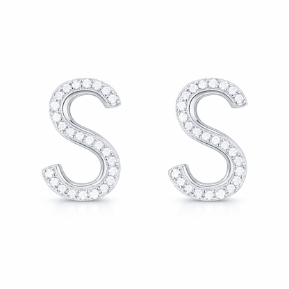 18k gold earring stud with the letter “S” and a 0.08ct natural diamond inlaid.