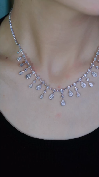18k Gold Necklace, Luxury Semi-Circle Diamond Necklace with 2.70ct Natural Diamonds