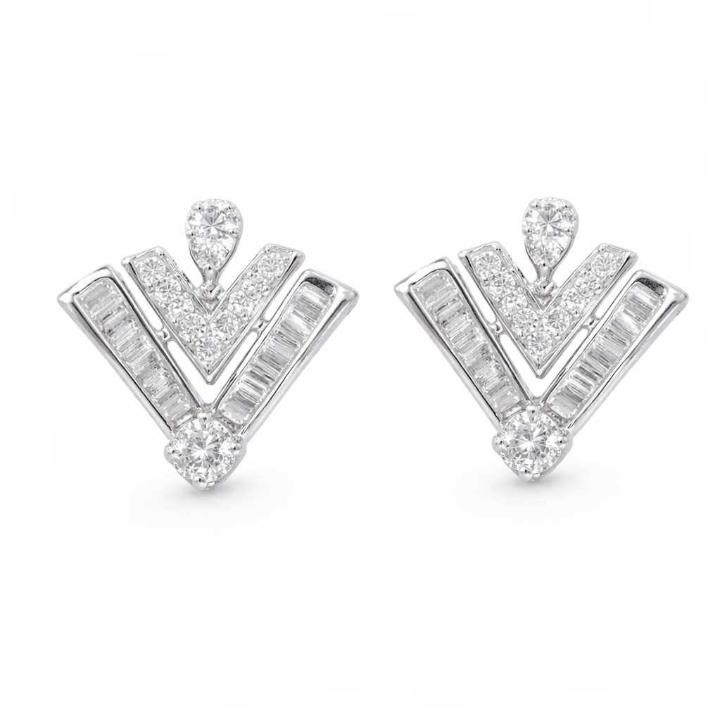 18k Gold Earrings, Studded with 0.60ct Natural Diamond 