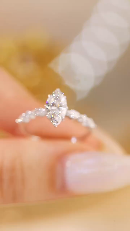 10K Gold Marquise Sparkle · 1ct Lab-Grown Marquise Cut Diamond Ring with Accent Stones
