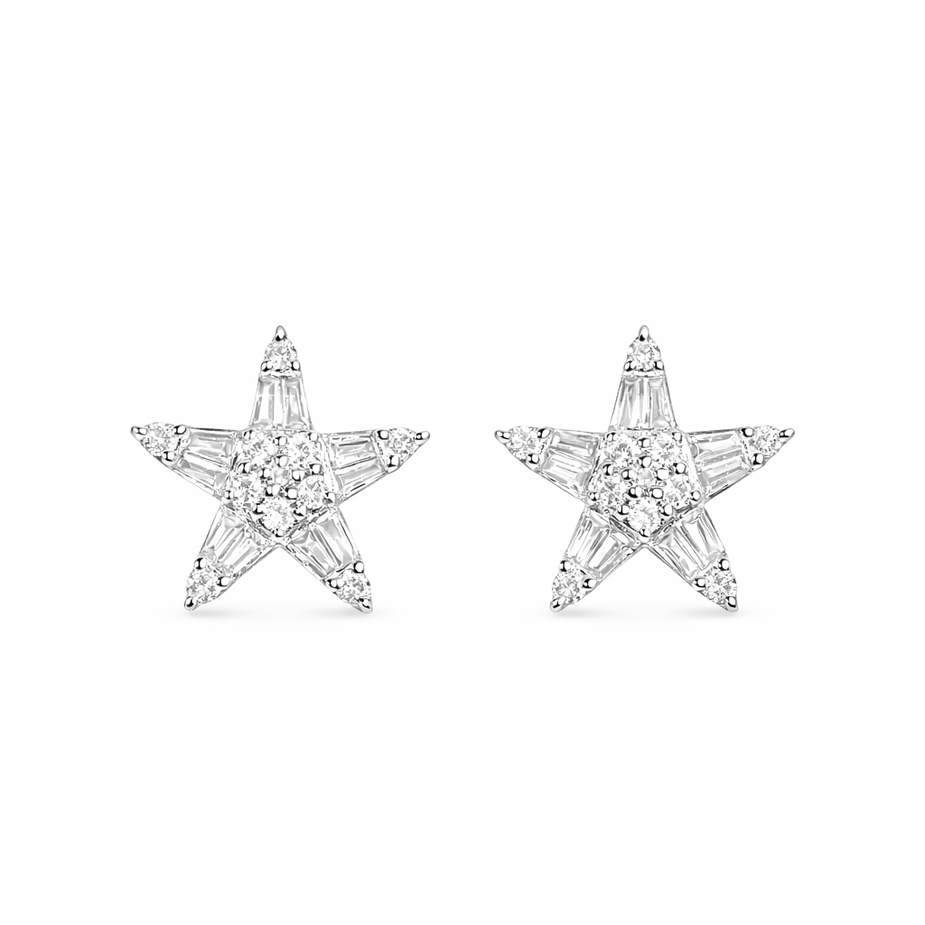 Leaves 18K Gold Natural Diamond Stud Earrings | Cluster-Set 0.24CT Diamonds