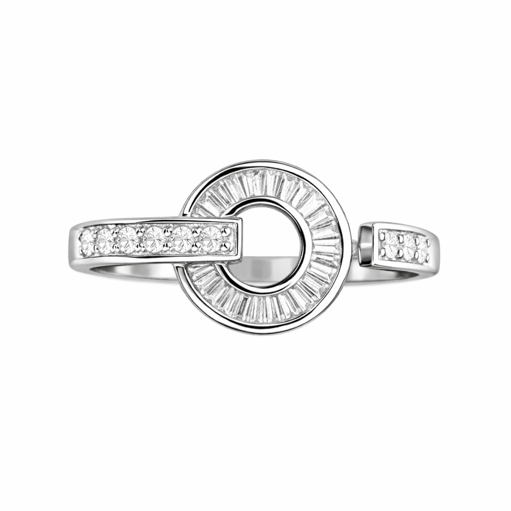 18k gold ring set with a natural diamond; the diamond features a Tapered Baguette cut and weighs 0.40 carats.