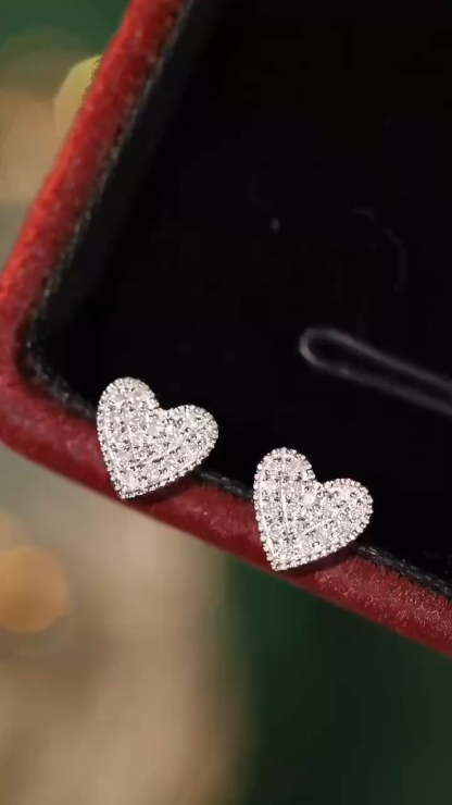 18k Gold Earrings in Heart Shape, Studded with 0.18ct Natural Diamonds