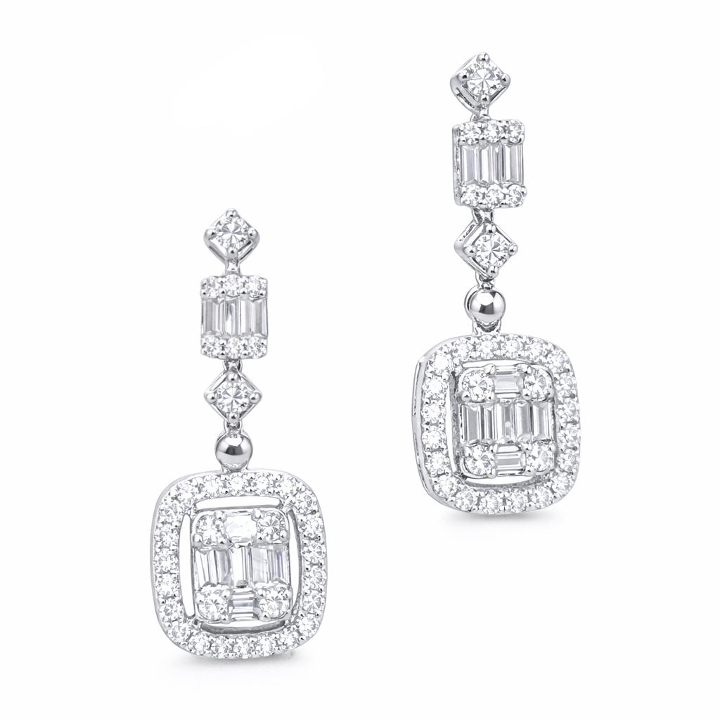 18k Gold Earrings, Studded with 0.80ct Natural Diamond 