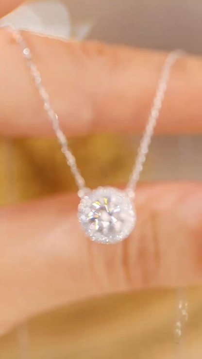 10K gold Radiant Halo · 1ct Lab Grown Diamond Pendant with 0.12ct Accent