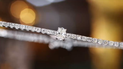 18k Gold Bracelet, Tennis Bracelet, Encrusted with 1.65ct Diamonds All Around and 0.25ct Oval Diamond in a Four-Cut Setting