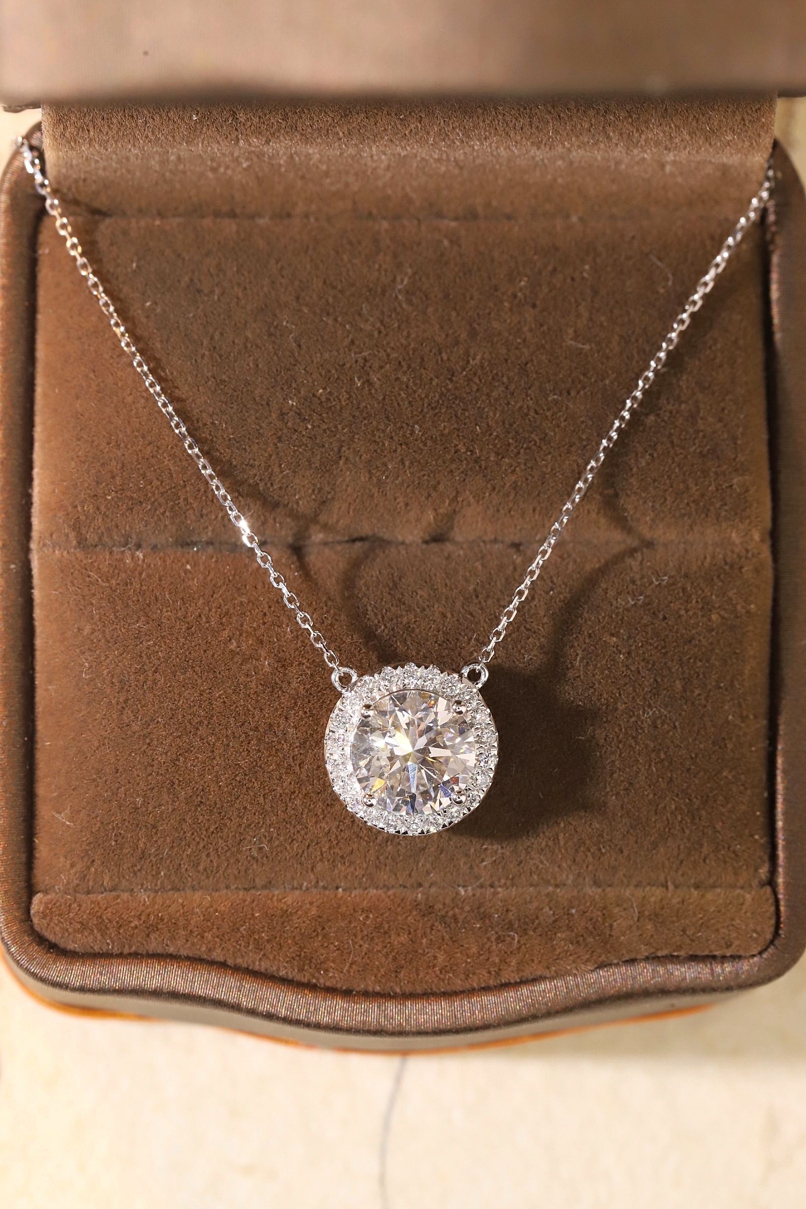 10K gold Radiant Halo · 2ct Lab Grown Diamond Pendant with 0.18ct Accent