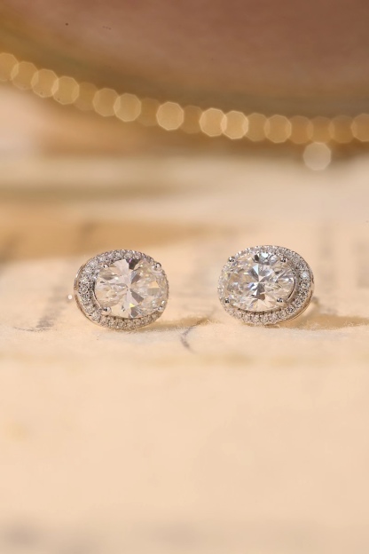 10K gold carat oval diamond earrings with four-prong setting