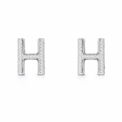 18k gold earring stud with the letter “H” and a 0.08ct natural diamond inlaid.