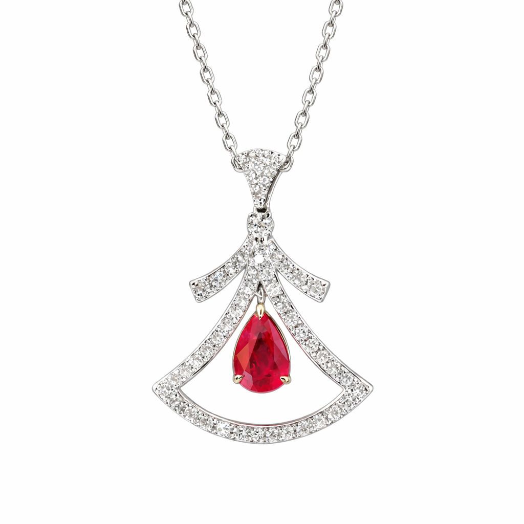 skirt necklace 18k gold necklace with three claws inlaid with water-drop ruby 0.52ct and accessory stone 0.38ct