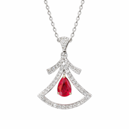 skirt necklace 18k gold necklace with three claws inlaid with water-drop ruby 0.52ct and accessory stone 0.38ct