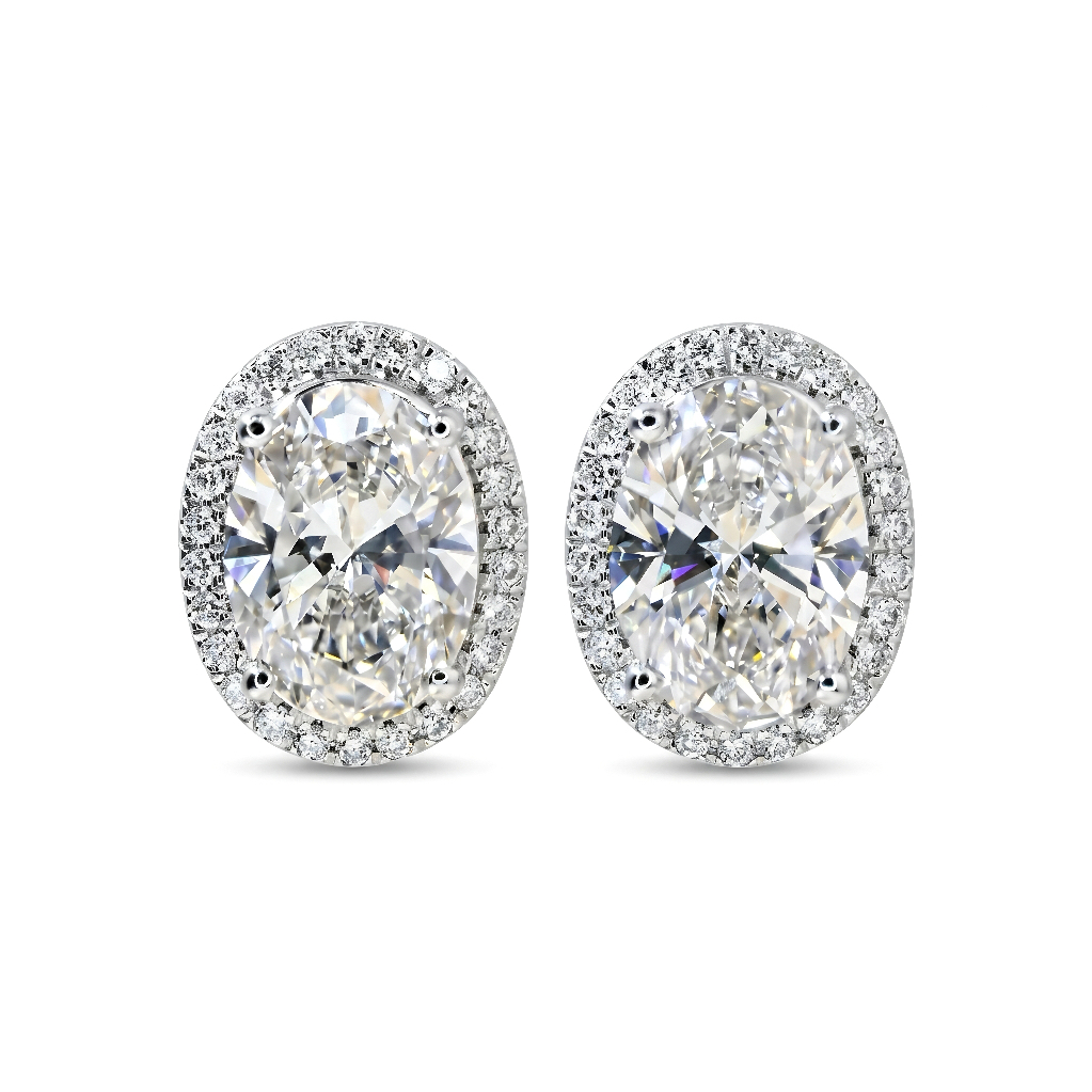10K gold carat oval diamond earrings with four-prong setting