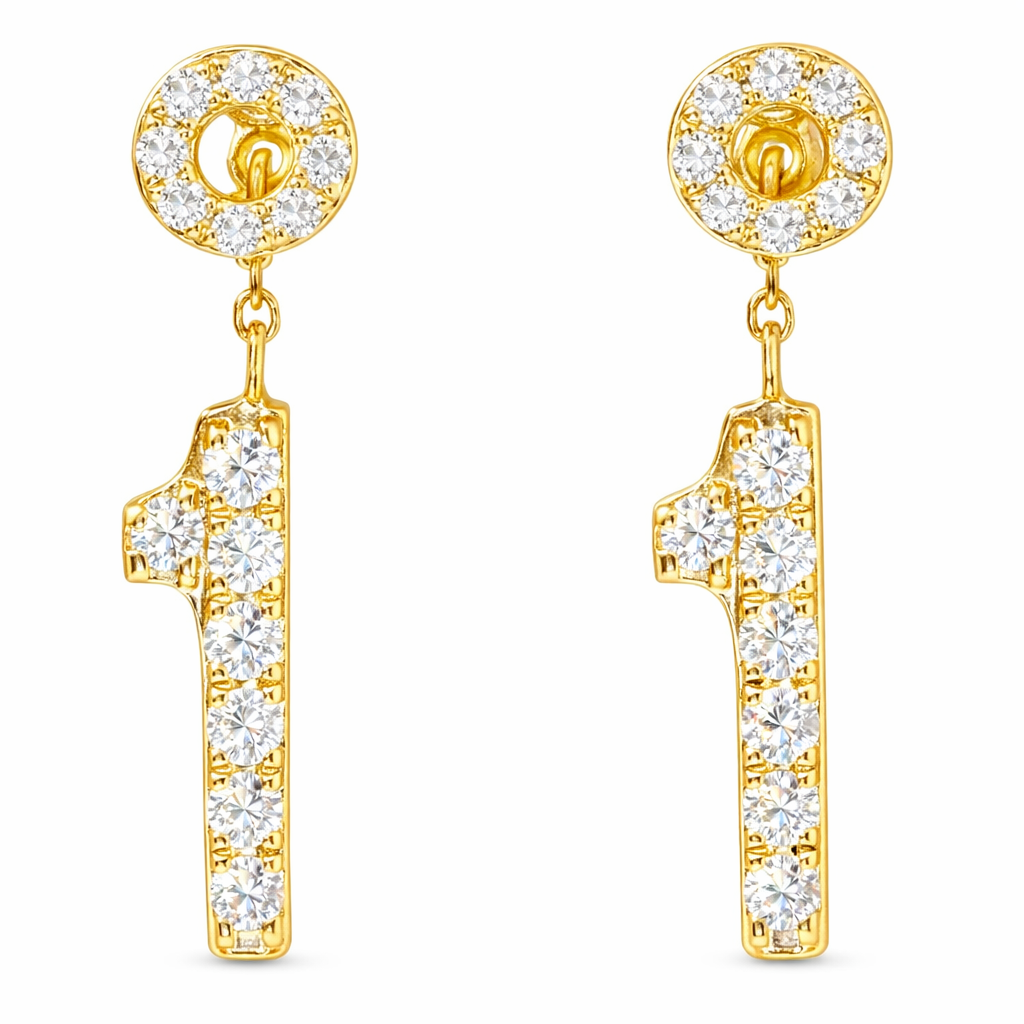 18k gold earring stud set with a 0.24ct natural diamond and the number “1” embossed on it.