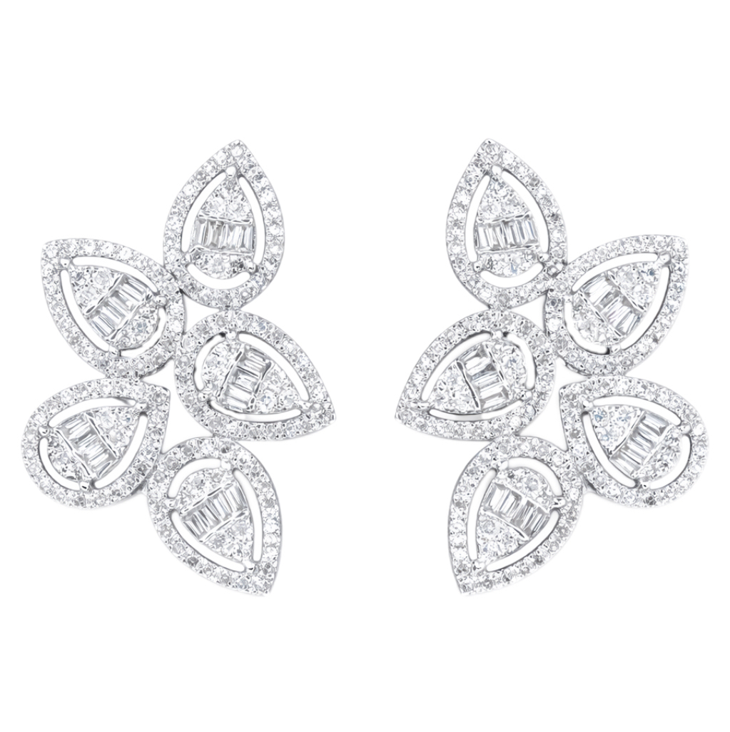 Leaves 18K Gold Natural Diamond Stud Earrings | Cluster-Set 0.24CT Diamonds