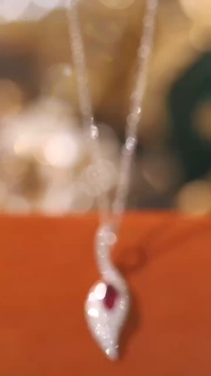 Leaves 18K Gold Marquise-Cut Ruby Pendant Necklace (0.32ct) with Natural Diamond Accents (0.30ct)