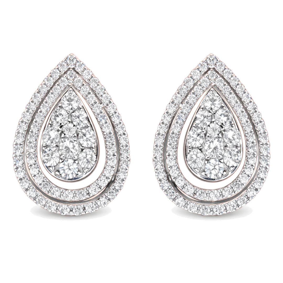 Leaves 18K Gold Natural Diamond Stud Earrings | Cluster-Set 0.24CT Diamonds