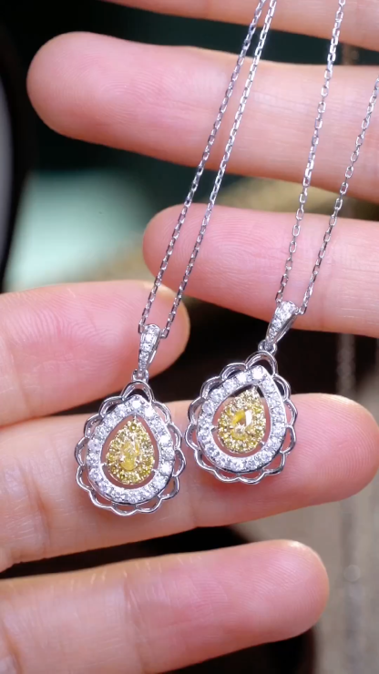 18k Gold Necklace, Yellow Diamond Necklace, Studded with 0.55ct Natural Diamonds