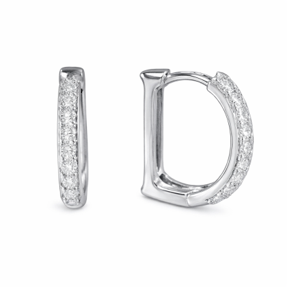 18k gold earrings with a “D” shape, inlaid with 0.60ct natural diamonds.