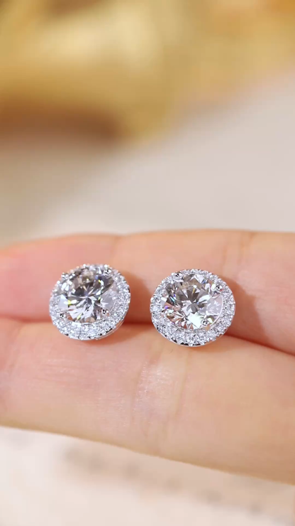 10K Gold Timeless Halo · 4ct Lab Grown Diamond Halo Stud Earrings