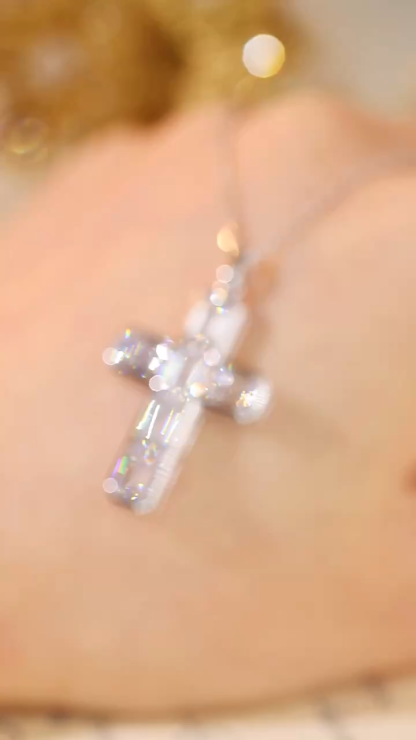 10K gold Smooth lines ·  Emerald Cut Lab Grown Diamond Cross Necklace