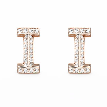18k gold earring stud with the letter “I” and a 0.06ct natural diamond inlaid.