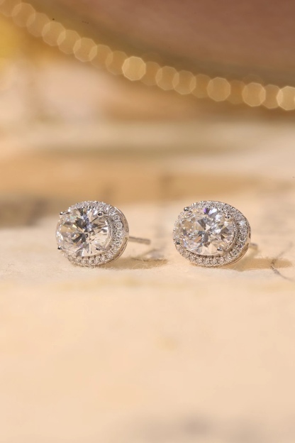 10K gold carat oval diamond earrings with four-prong setting