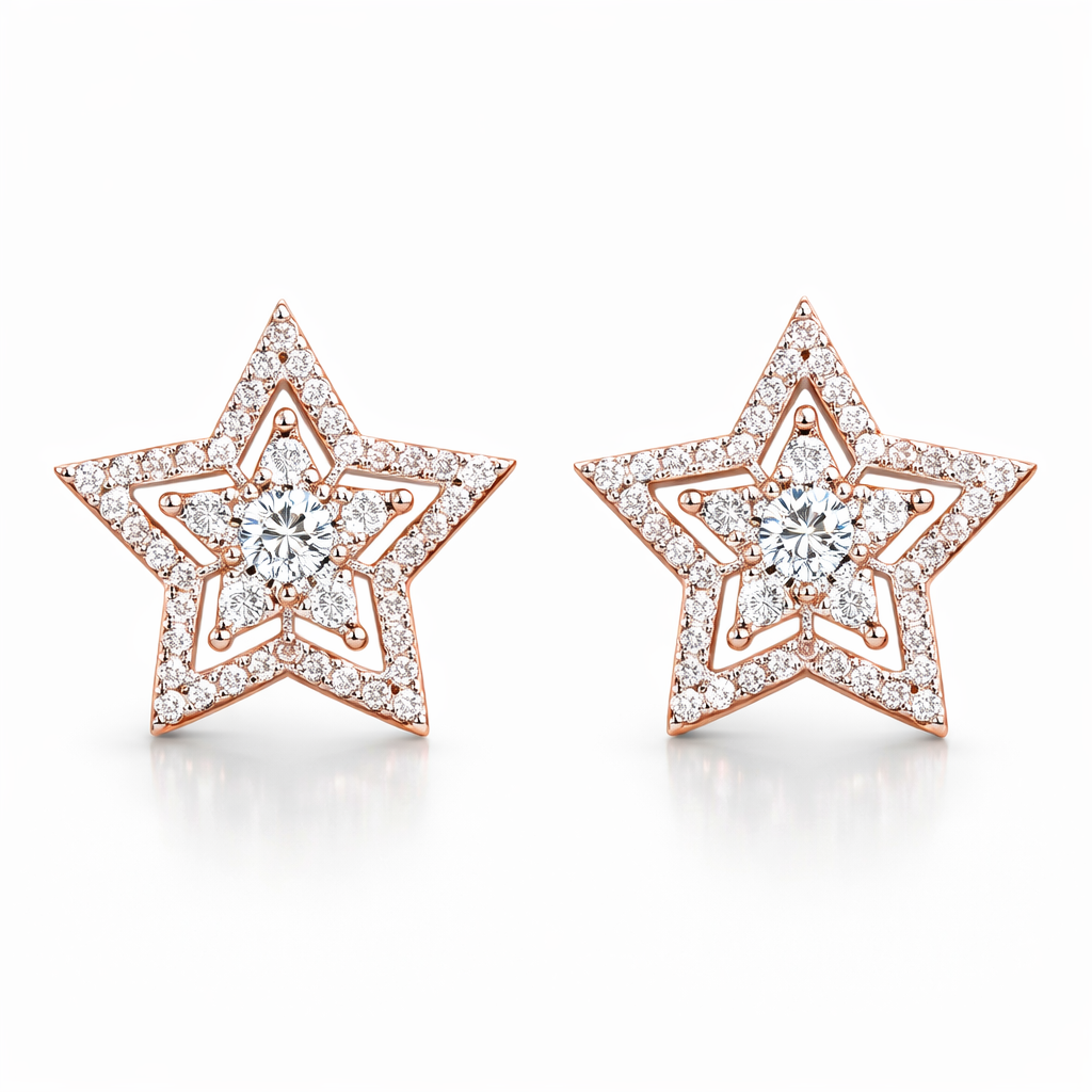 18k gold earrings in star shape, set with a natural diamond of 0.50 carats.
