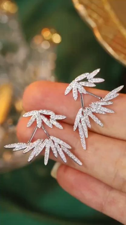 Two-piece style leaves 18k Gold Earrings, Studded with 1.00ct Natural Diamond 