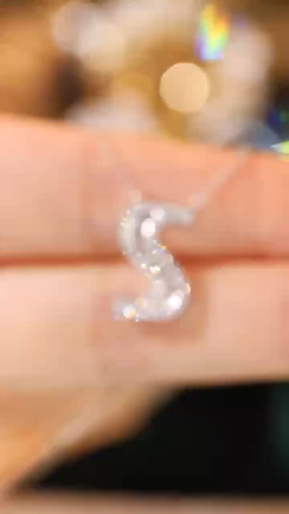 18k Gold Necklace with the Letter "S" Inlaid with 0.35ct Natural Diamond