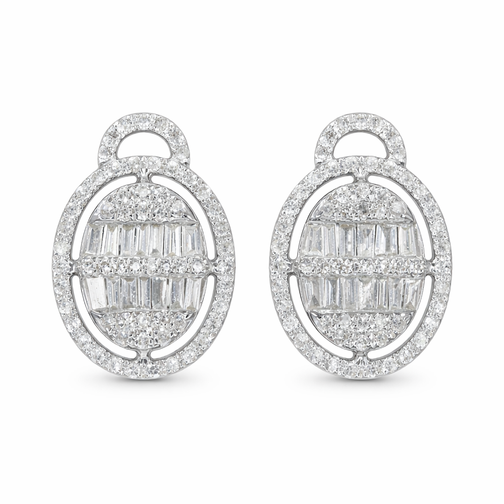 18k Gold Earrings, Studded with 0.60ct Natural Diamond 