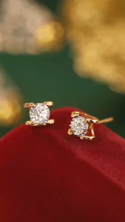 18k Gold Diamond Earrings, Classic Bull Head Design, Natural Diamond 0.30ct