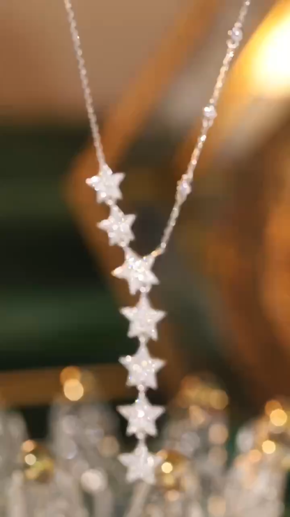 18k Gold Necklace with Star Design, Natural Diamond 0.80ct
