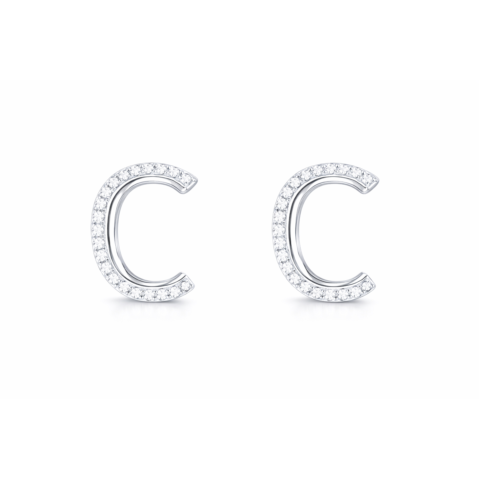18k gold earring stud with the letter “C” and a 0.08ct natural diamond inlaid.