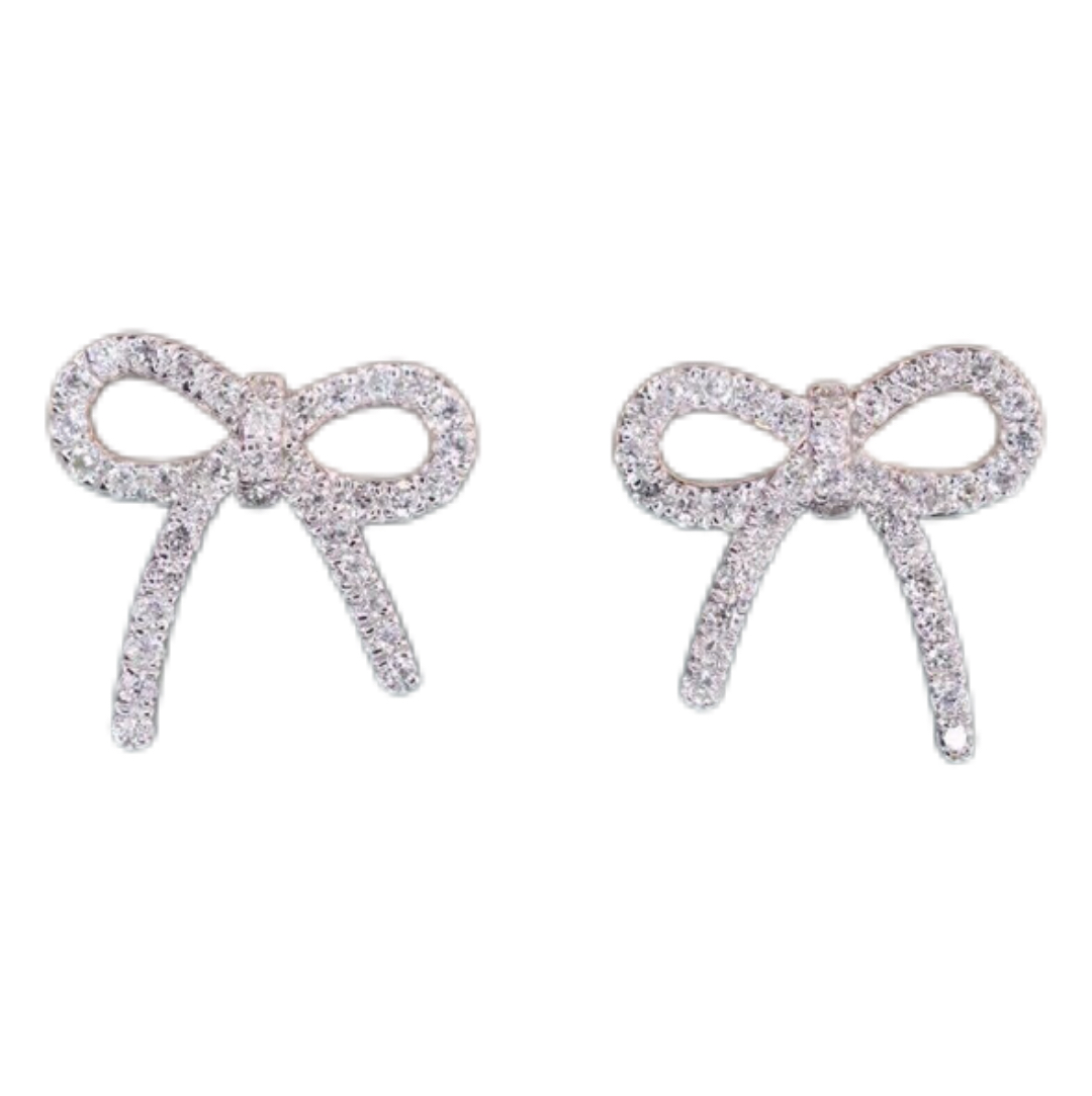 18k gold earrings with a bow design, featuring a natural diamond of 0.24 carats.