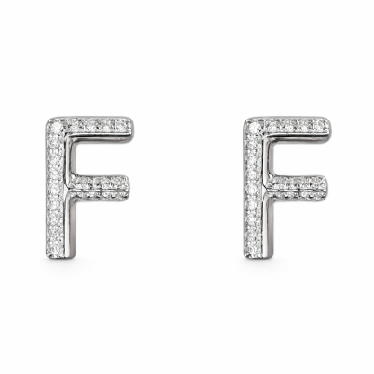 18k gold earring stud with the letter “F” and a 0.06ct natural diamond inlaid.