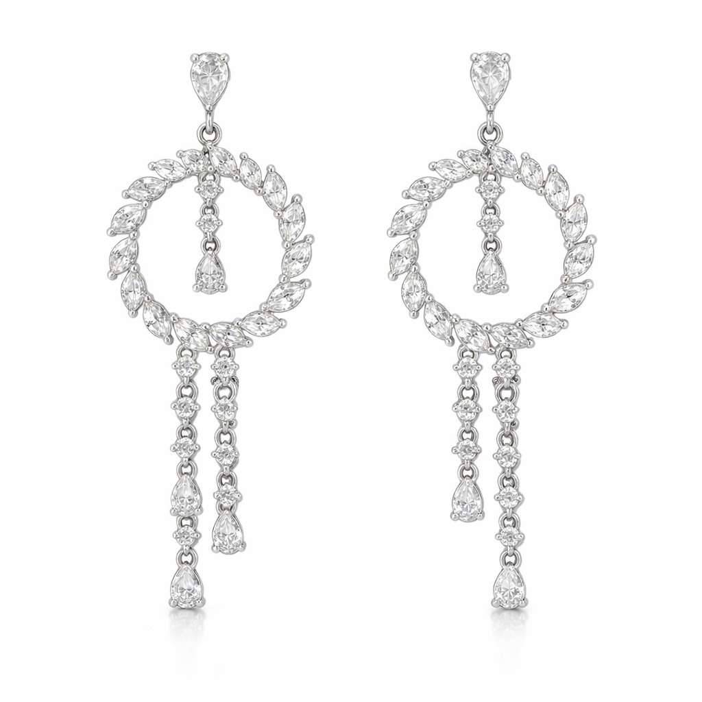 18k gold diamond earrings, featuring a natural diamond of 2.30 carats in a marquise cut.