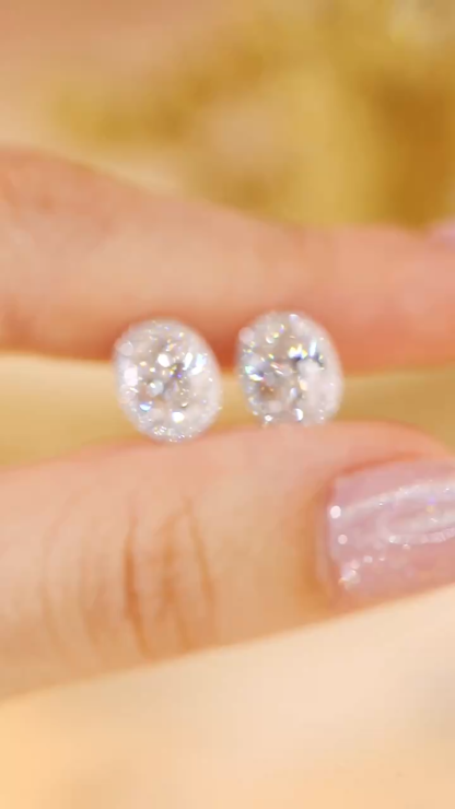 10K gold carat oval diamond earrings with four-prong setting