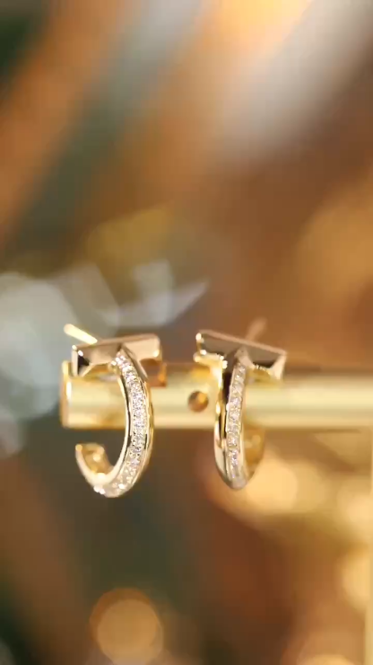 18k Gold Earrings, Studded with 0.22ct Natural Diamond 