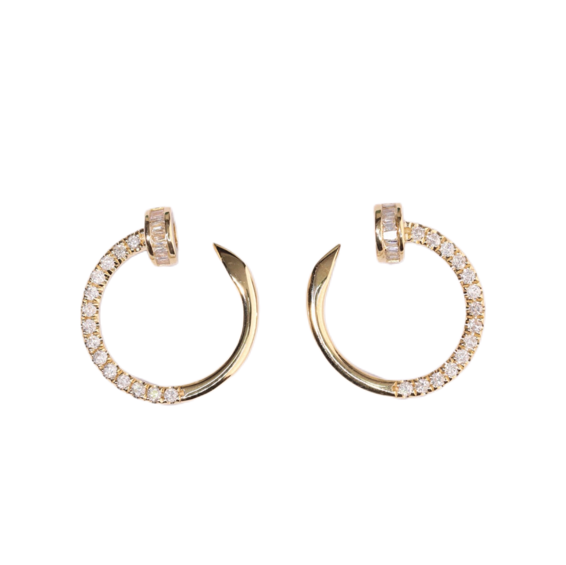 18k Gold Earrings with Pin Design, Inlaid with 0.28ct Natural Diamond