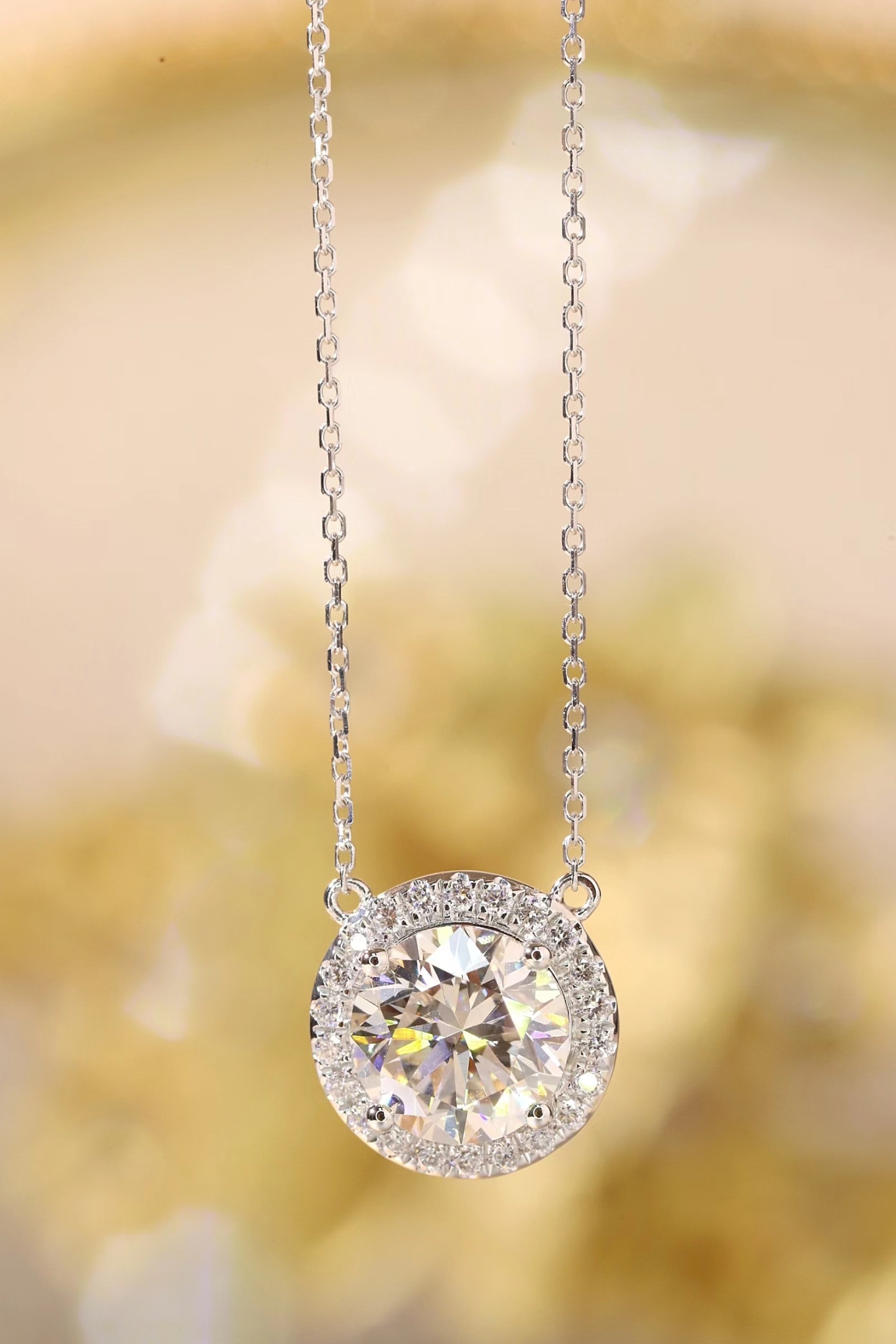 10K gold Radiant Halo · 2ct Lab Grown Diamond Pendant with 0.18ct Accent